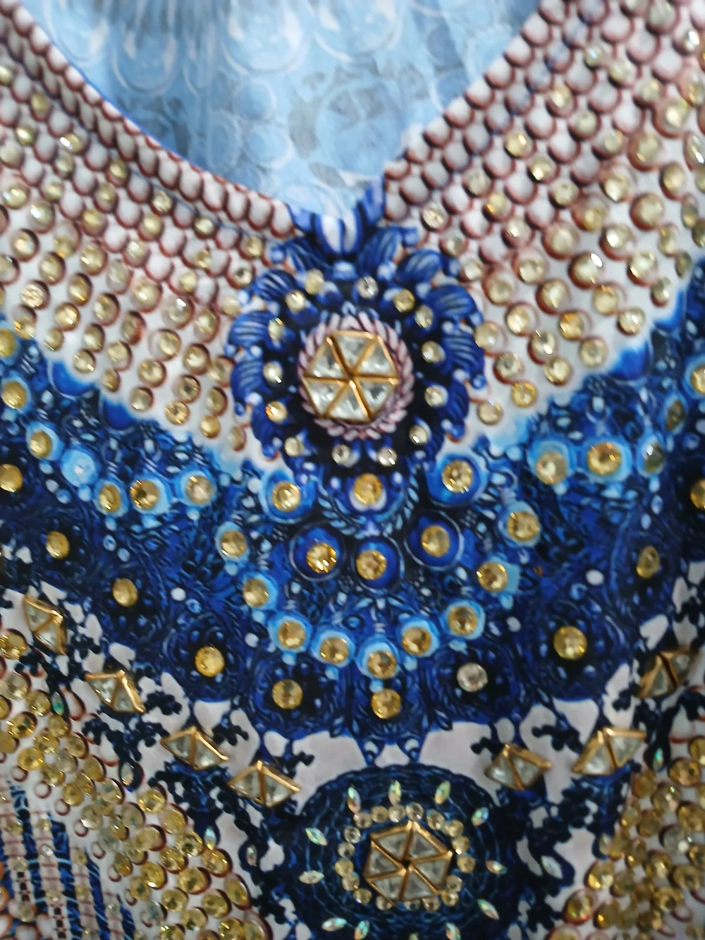Mediterranean Blue Embellished V-Neck Swim Coverup